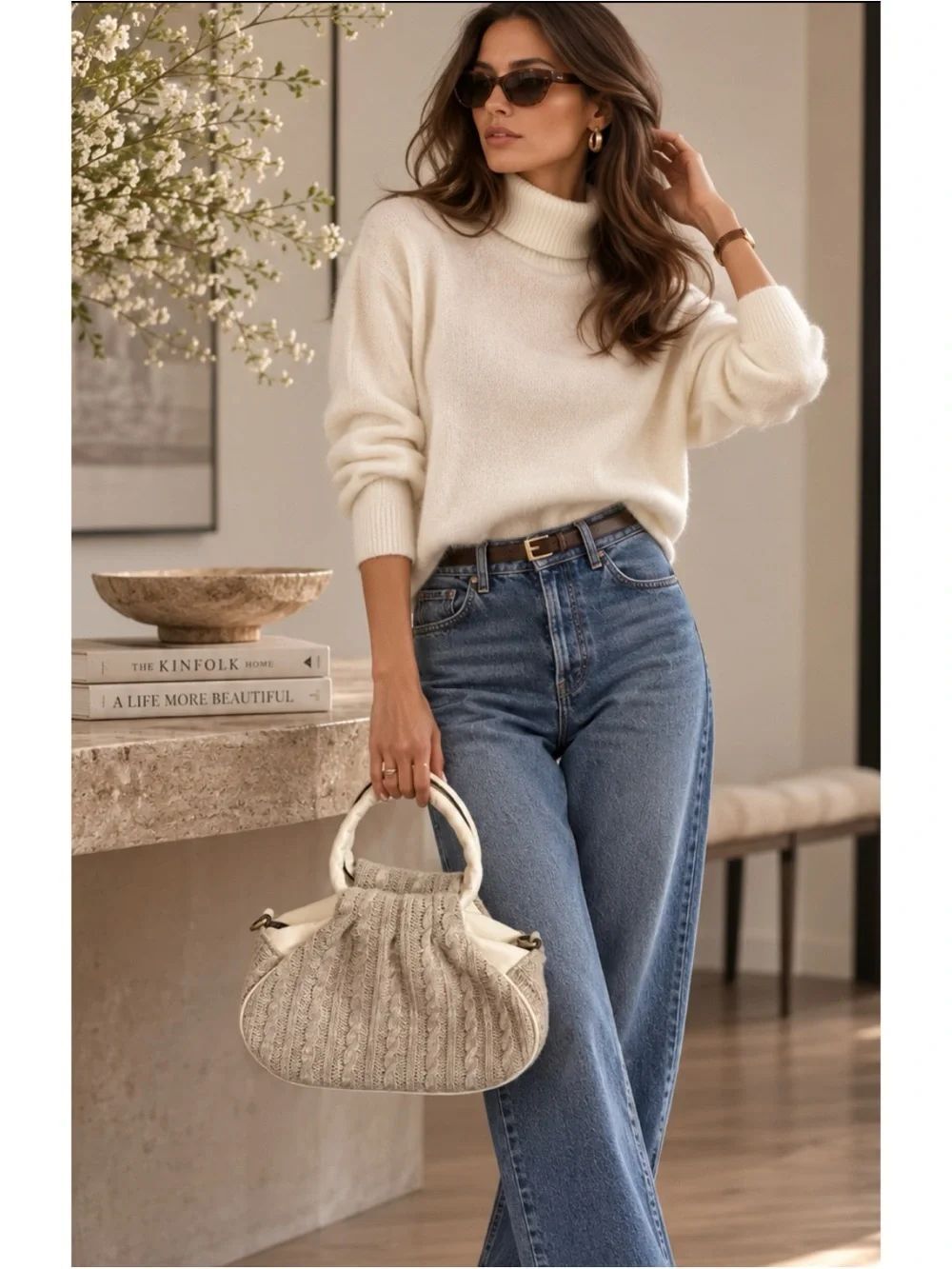 Patricia Nash Milburn Cable Knit Crochet Crossbody Satchel GREY WHITE
